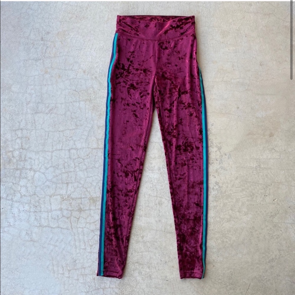 Aerie Chill Maroon Velvet Track Leggings